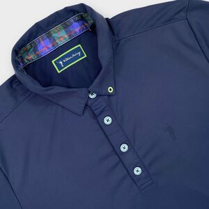 William Murray Golf Polo Shirt Mens Small Performance Navy Solid Plaid Accent